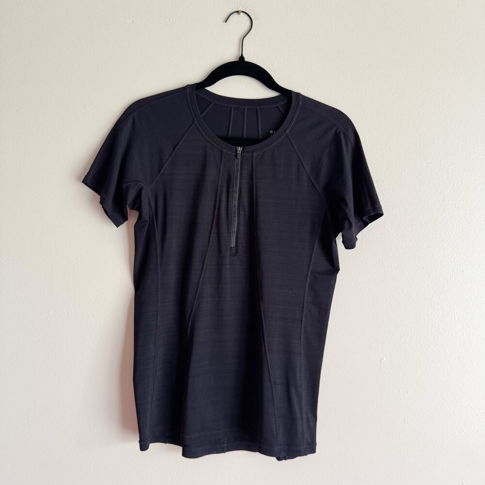 Athleta Black Pacifica UPF Short Sleeve Zip Outdoor Top Medium